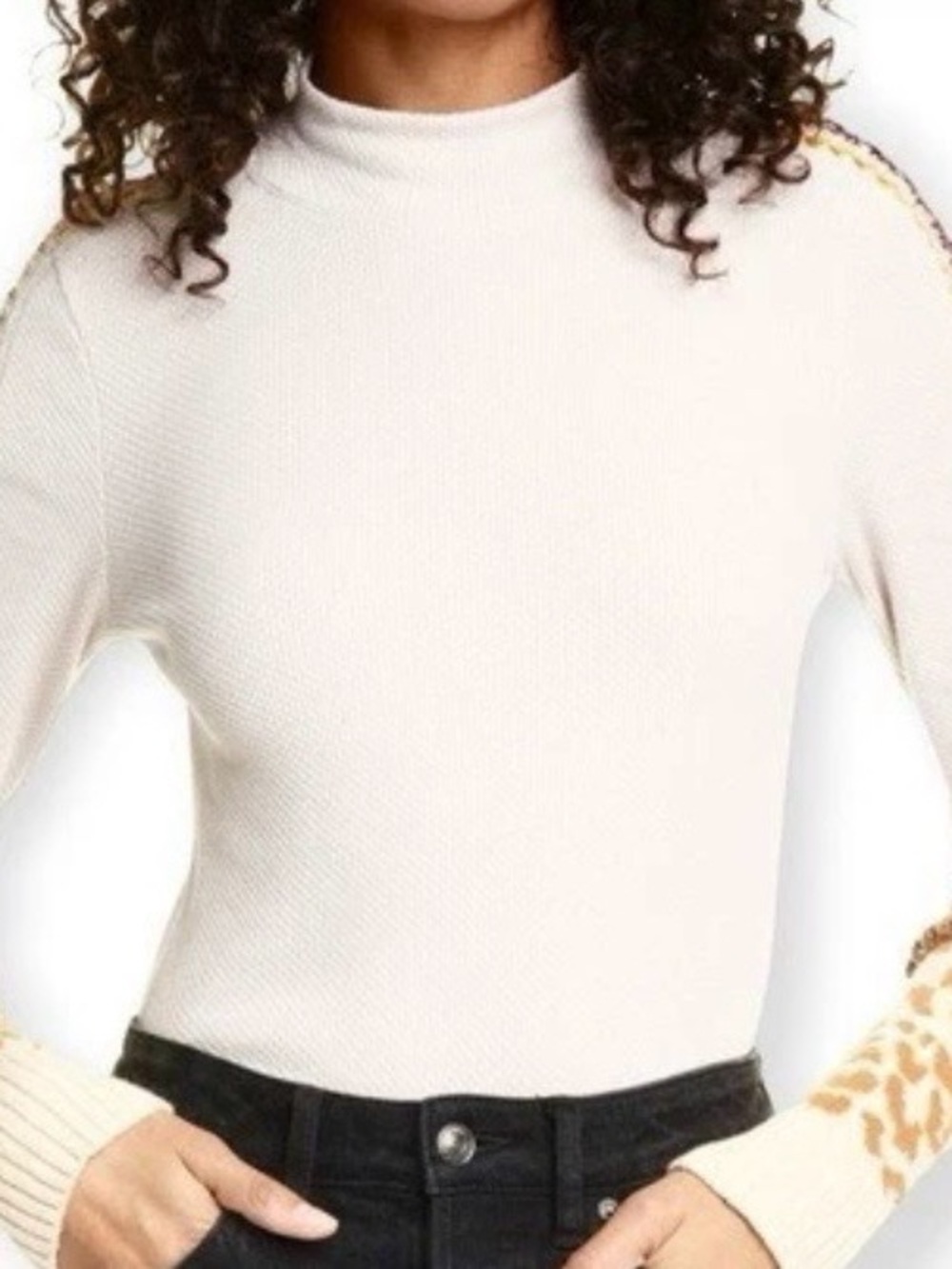 Free people Cream Knit Long-Sleeve Top
